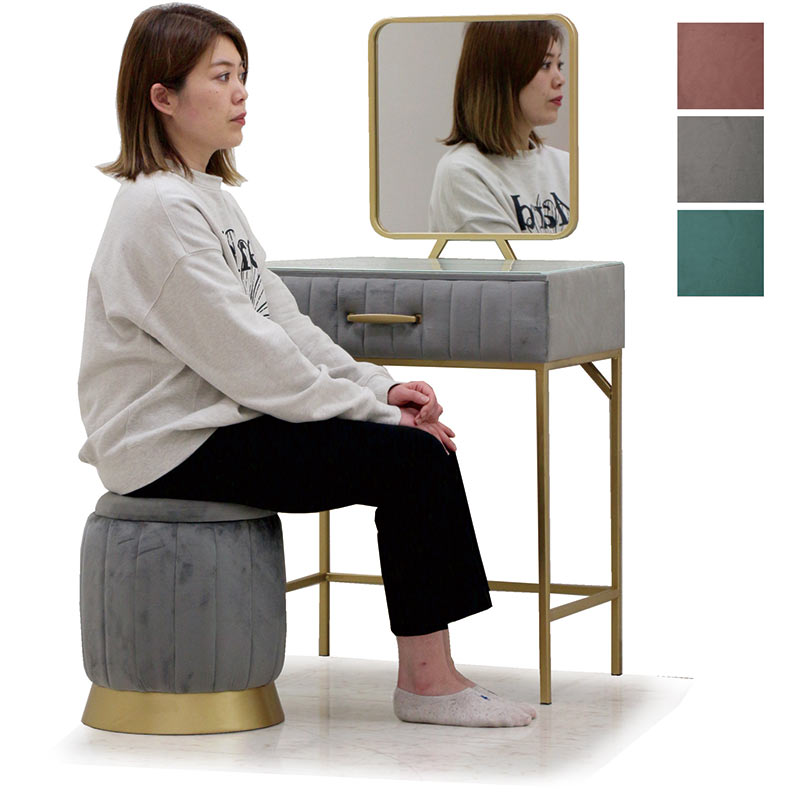 楽天市場】大理石風 ドレッサー コンパクト デスク スツール付き 丸