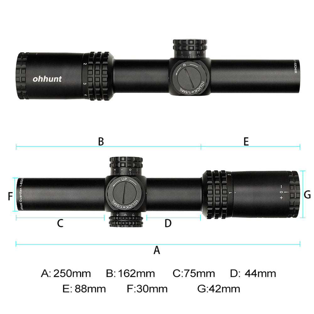 ohhunt® Guardian 1-6X24 コンパクト ライフル スコープ タクティカル