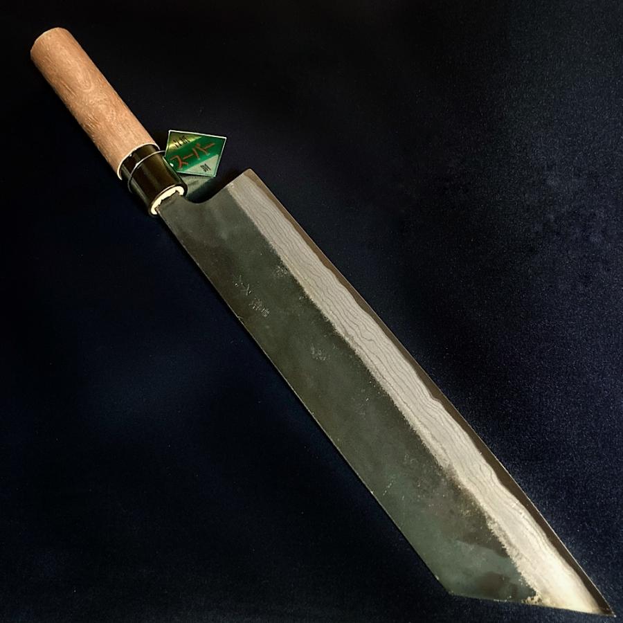 司作 忠義鍛造 切付包丁 240mm 24cm 青紙スーパー ダマスカス 黒打ち