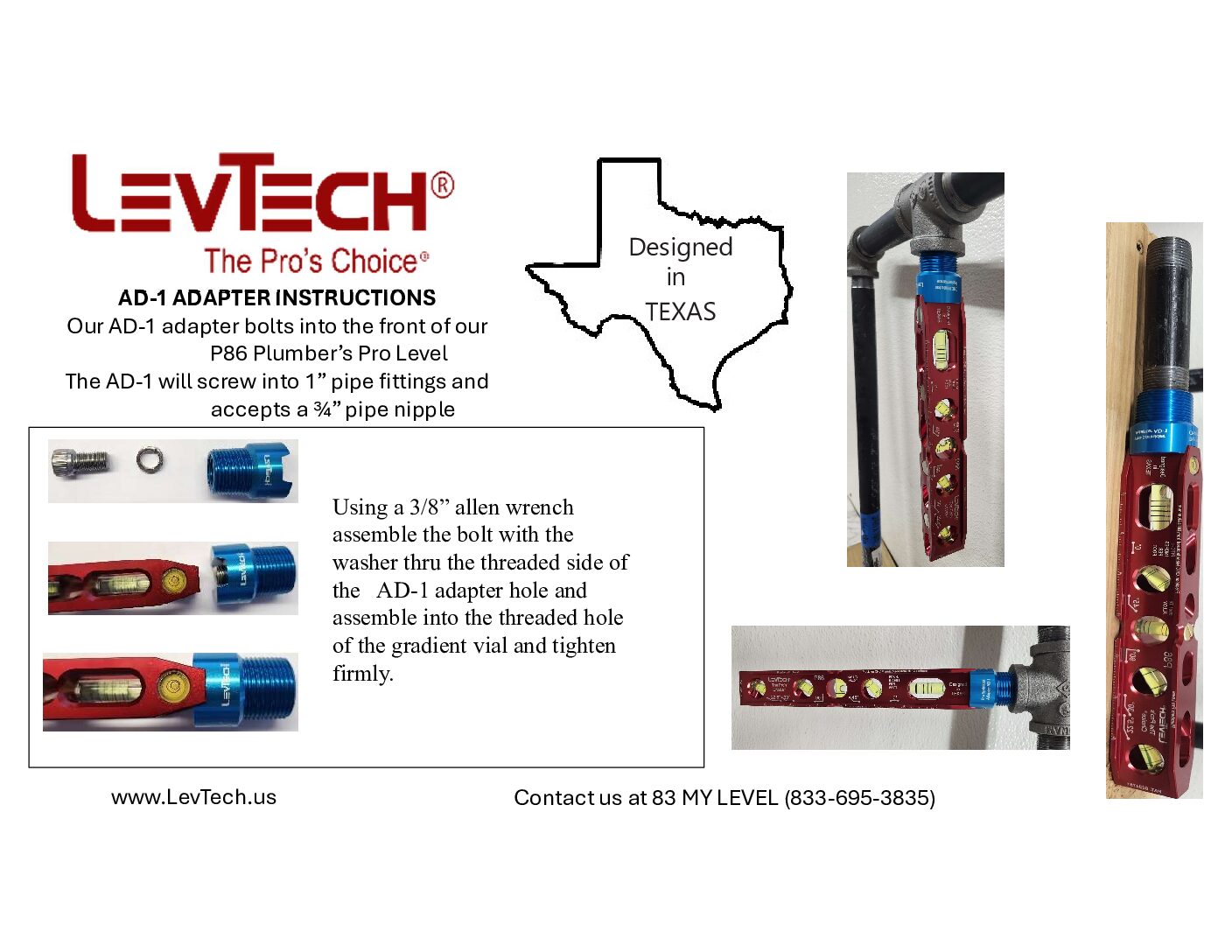 AD1 Sprinkler Adapter for P86 Plumbers Level - LevTech