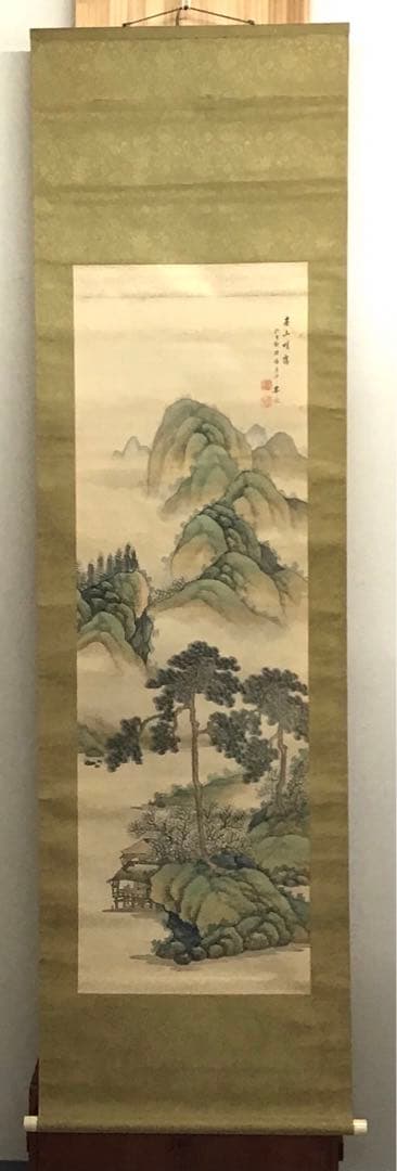 K茶道具　掛軸　春山暖靄(しゅんざんだんあい)　呉水作　配送用桐箱　S203KJ 掛軸 彩色山水 中塚春峰 掛け軸 尺巾立 全国送料無料 : 古都-京都
